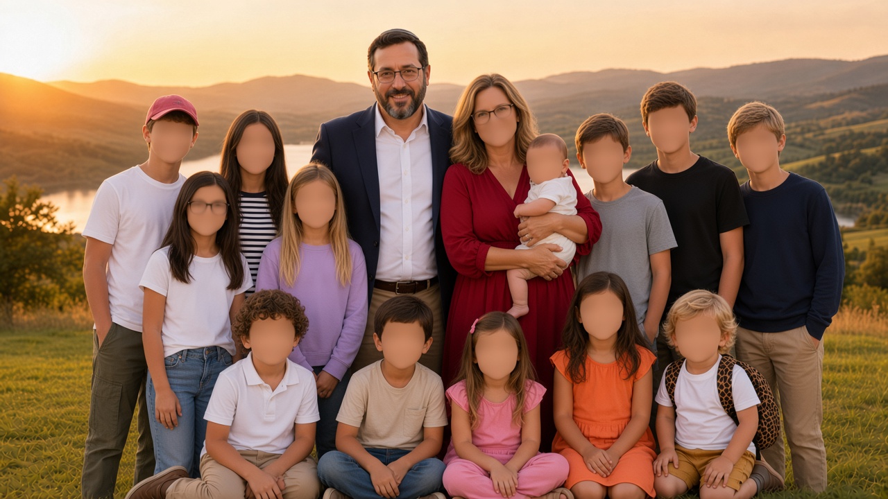 Michael Smith with his wife and their thirteen children